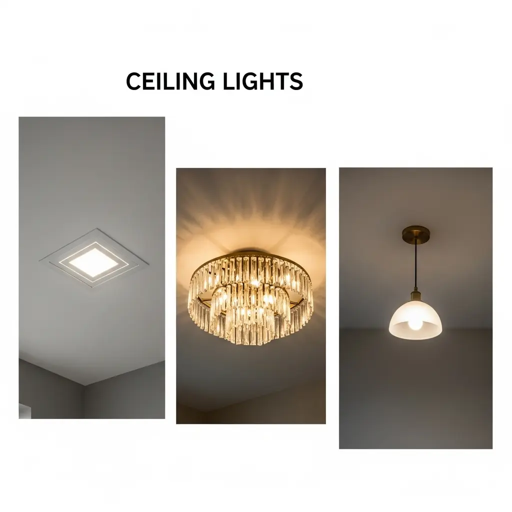 Modern ceiling lights illuminating a stylish living room interior