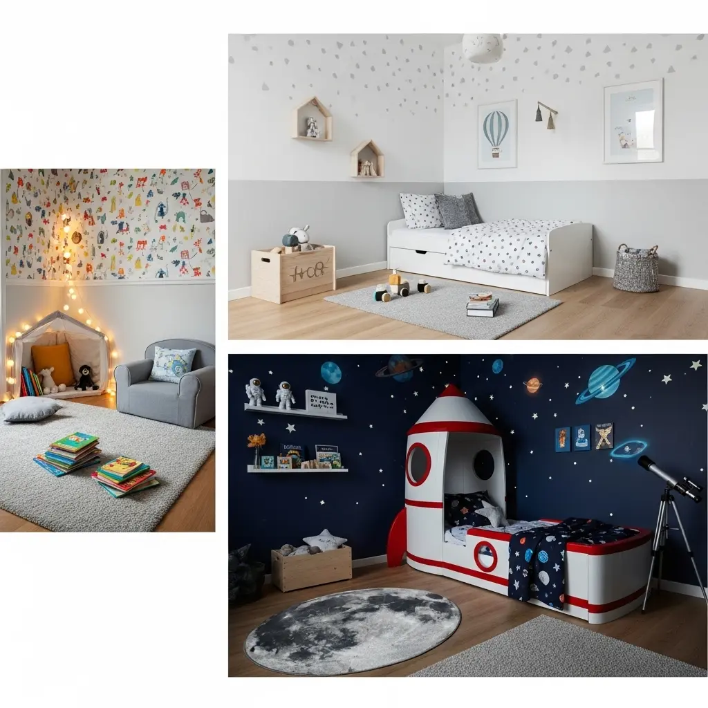 Colorful and playful children’s room decor with modern furniture