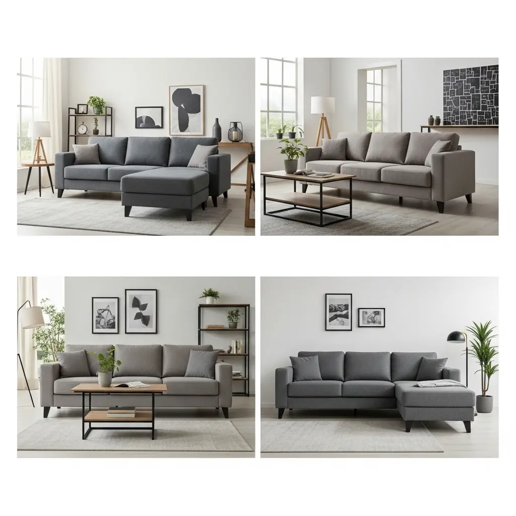 Modern living room with stylish furniture and cozy decor