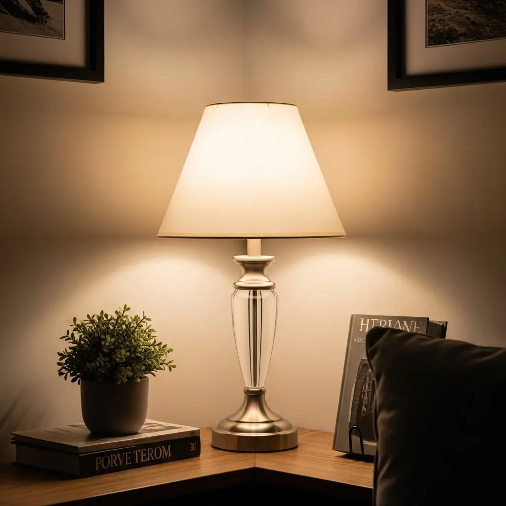 Modern living room illuminated with warm light for a cozy ambience