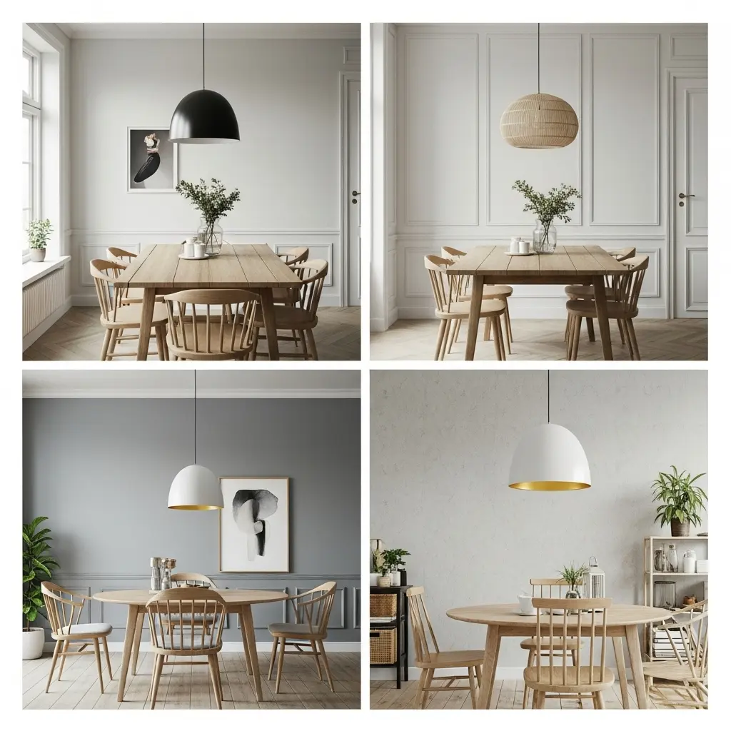 Elegant dining room walls with modern artwork and warm lighting