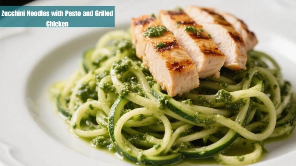 Zucchini Noodles with Pesto and Grilled Chicken