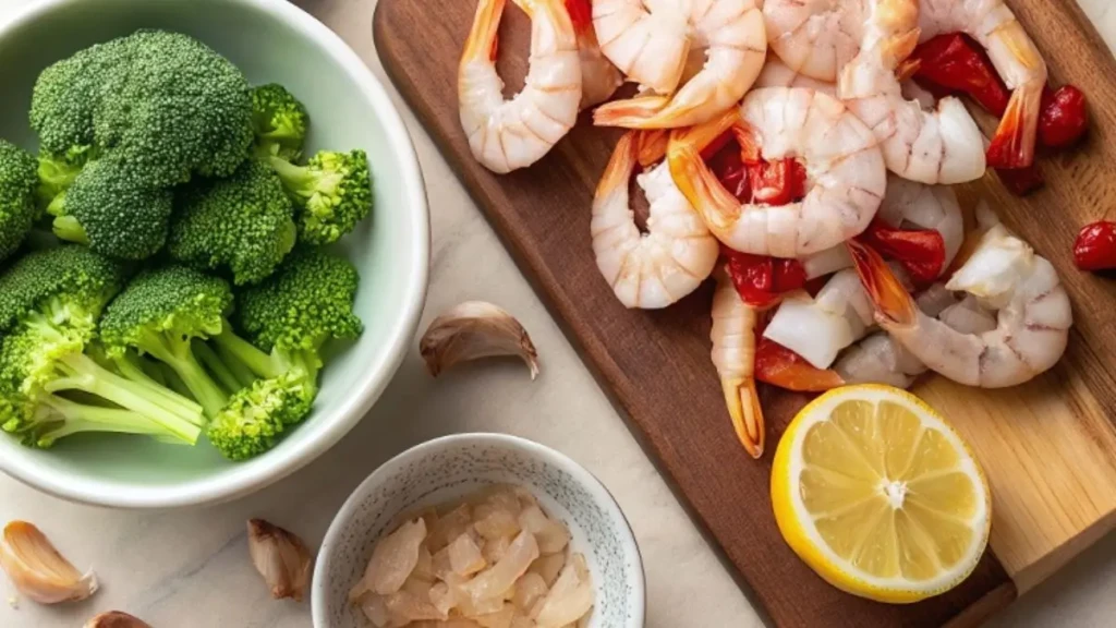 Ingredients for One Pot Garlicky Shrimp and Broccoli Ingredients for One Pot Garlicky Shrimp and Broccoli