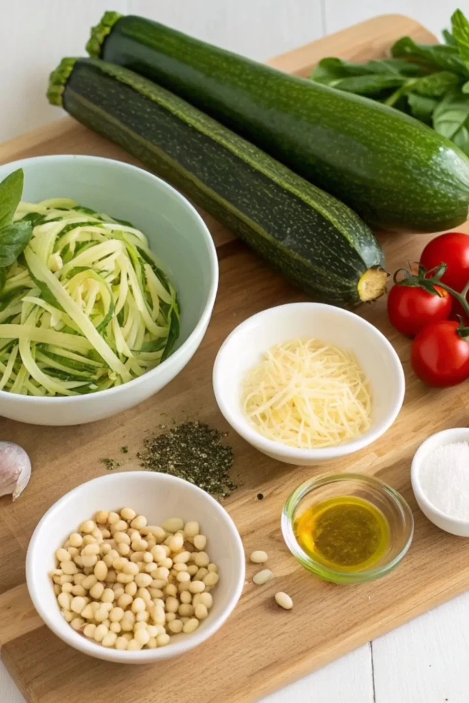 Ingredients for Zucchini Noodle Pesto Bowl 