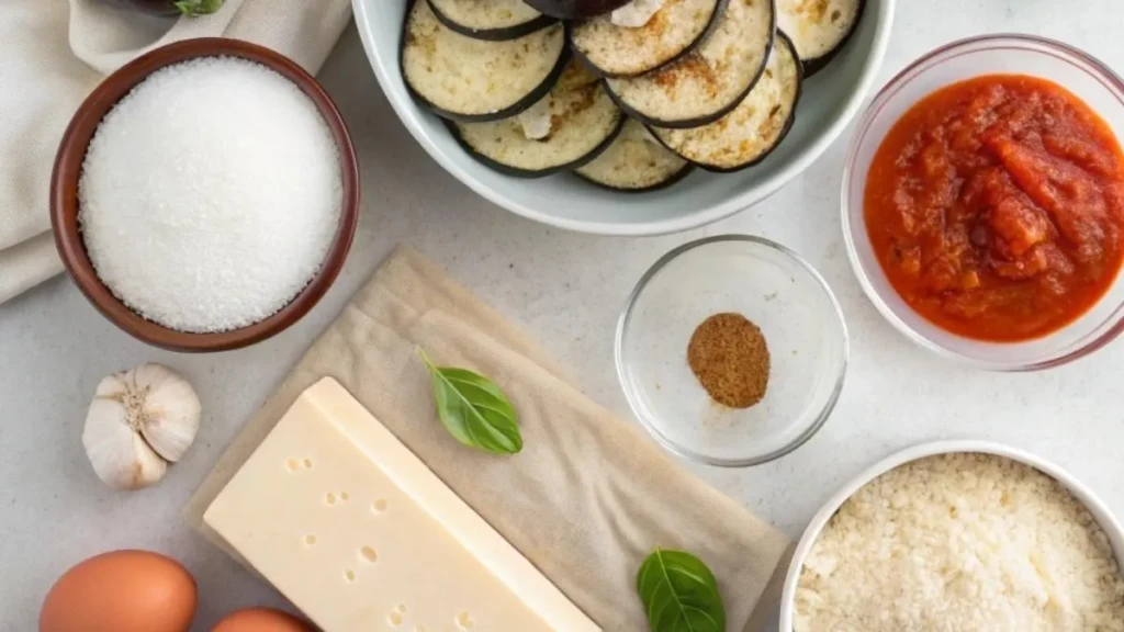Ingredients for Eggplant Parmesan Stacks