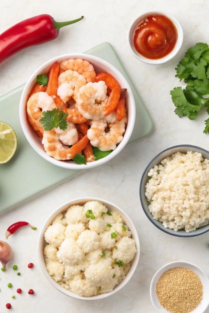 Ingredients for Spicy Shrimp with Cauliflower Rice