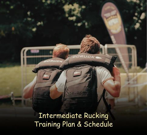 Intermediate rucking training plan with weekly schedule including long ruck, intervals, and strength training