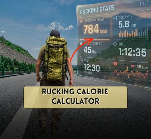 Rucking calorie calculator showing calories burned based on weight, load, pace, and terrain variables