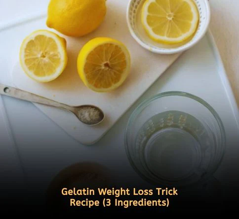 Ingredients for the gelatin weight loss trick including unflavored gelatin, hot water, and lemon used to support appetite control and reduce calorie intake