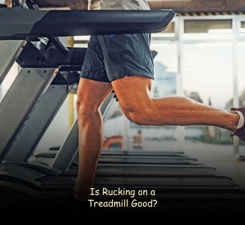 Is Rucking on a Treadmill Good for fitness showing incline walking with weighted backpack indoors