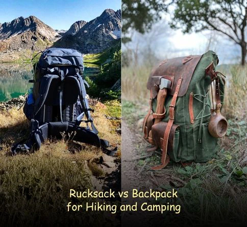 Rucksack vs Backpack for hiking and camping showing lightweight backpack for short day trips and rugged rucksack for long hikes with heavy gear and durable materials