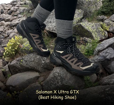 Best Shoes for Rucking Beginners hiking shoe Salomon X Ultra GTX offering grip, waterproof support, and stability on rough trails