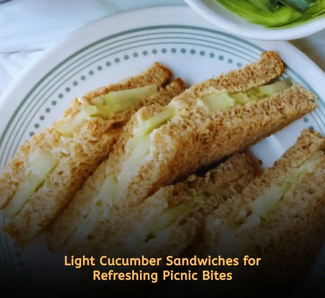 Cucumber cream cheese sandwiches cut into squares for picnic food ideas