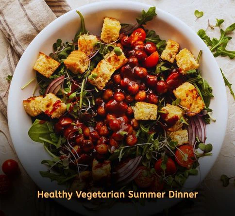 BBQ chickpea salad with lettuce corn and ranch dressing as a vegetarian summer dinner recipe