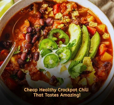 Vegetarian black bean chili with corn and tomatoes served hot with cheese and sour cream.