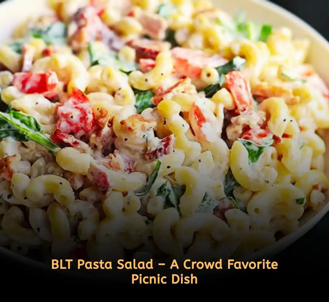 BLT pasta salad with bacon and tomatoes for picnic food ideas