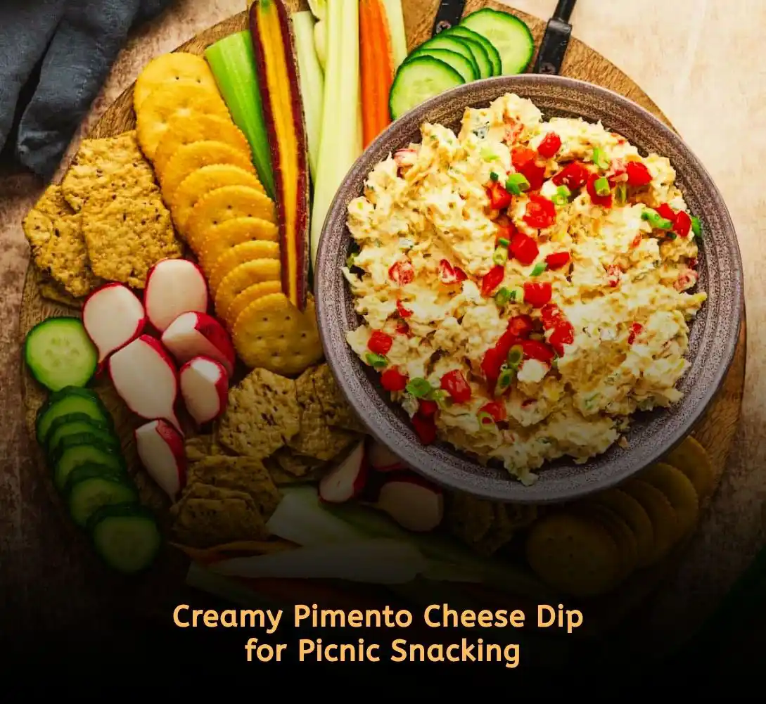 Pimento cheese dip served with crackers for picnic food ideas