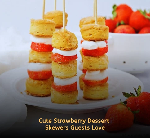 Strawberry shortcake skewers layered with pound cake strawberries and white chocolate drizzle
