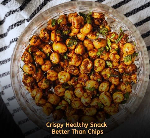 Crispy roasted chickpeas seasoned with paprika and sea salt in a bowl for healthy crunchy snacking