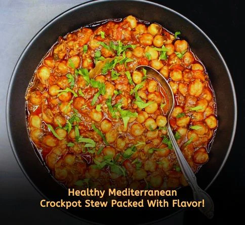 Mediterranean chickpea stew with spinach and feta cheese served in a rustic bowl for a healthy summer meal.