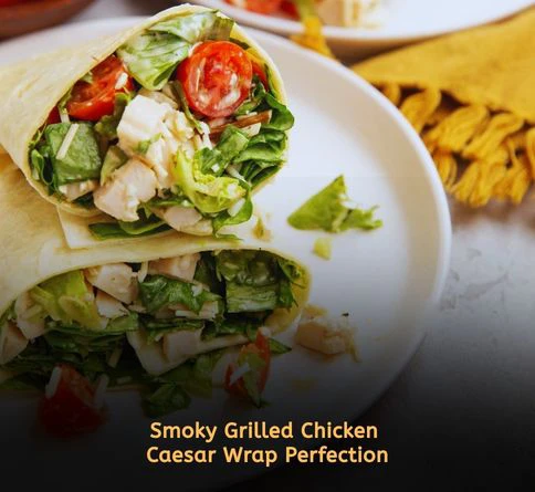 grilled chicken caesar wrap with smoky charred chicken and parmesan
