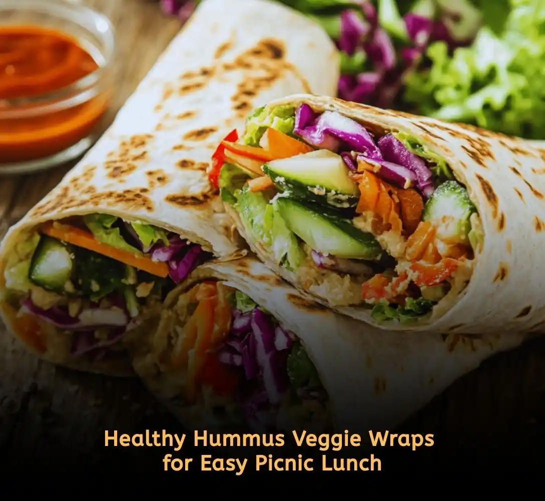 Hummus and vegetable wraps rolled for healthy easy picnic food ideas