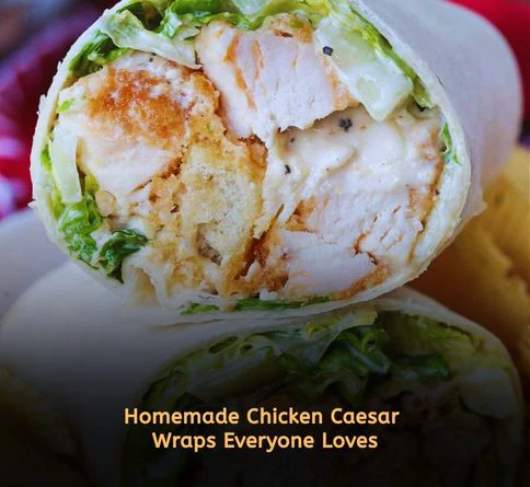 homemade chicken caesar wrap with fresh dressing and croutons