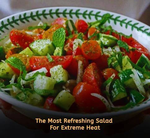 Cucumber tomato mint salad with lemon juice and olive oil for cooling no cook summer lunch ideas