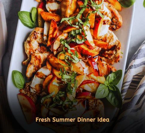 Caprese peach chicken with mozzarella basil and balsamic glaze as a gourmet summer dinner recipe