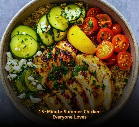 Juicy grilled lemon herb chicken breasts served on a plate with fresh lemon slices and herbs during a summer dinner.