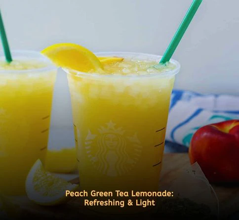 Iced Peach Green Tea Lemonade with peach slices, lemonade, green tea, and ice cubes