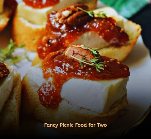 Brie cheese and fig jam served on sliced baguette with walnuts.