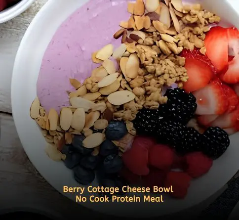 Cottage cheese bowl with berries and seeds for a high protein summer breakfast.