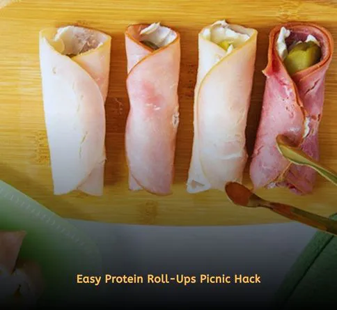 Turkey and cheese roll-ups secured with toothpicks