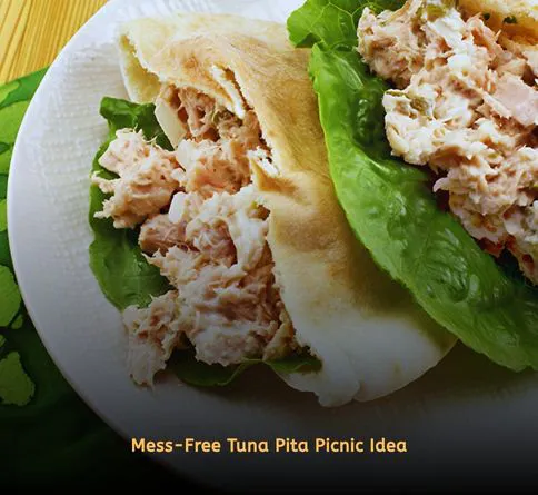 Tuna salad stuffed in pita bread halves