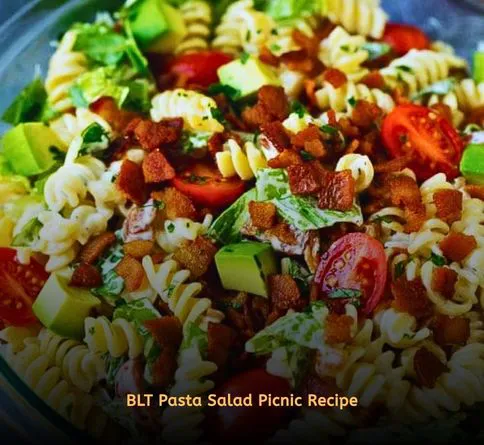 Bacon tomato lettuce pasta salad in bowl