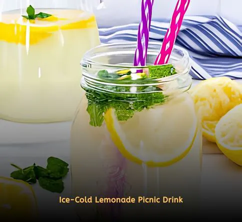 Fresh lemonade poured from thermos with ice