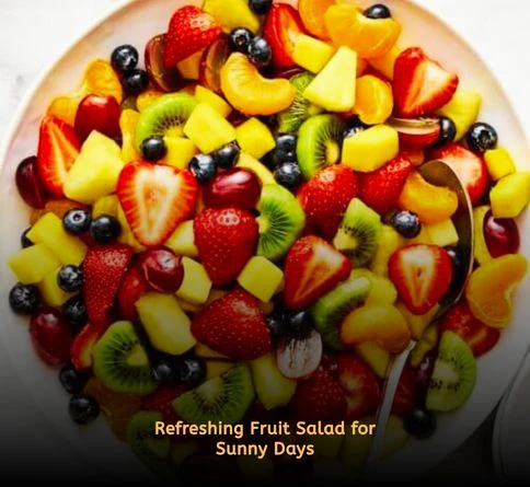 Colorful fruit salad with strawberries blueberries grapes and melon in a picnic bowl
