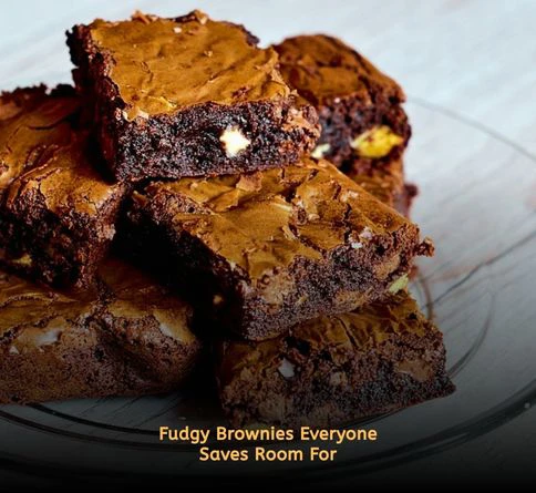 Homemade chocolate brownies cut into squares and served at an outdoor picnic