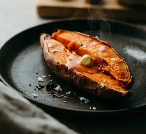 Sweet Potato Roasted sweet potato, a complex carbohydrate food before a workout