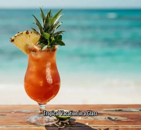 Tropical pineapple mango coconut mocktail in a glass with pineapple garnish