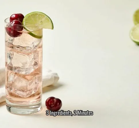 Sparkling cherry lime spritzer in a glass with ice and lime