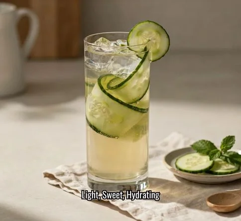 Pale green honeydew cucumber cooler in a glass with garnish