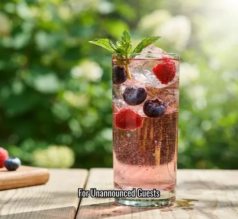 Mixed berry sparkling spritzer in a glass with berries floating