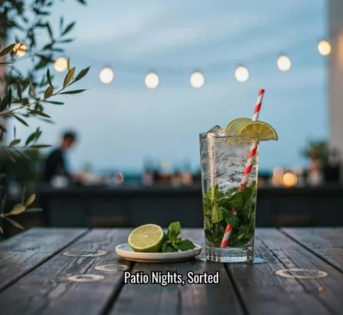 Classic mojito in a glass with mint leaves and lime wedges