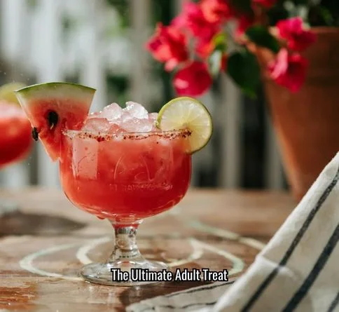 Watermelon margarita in a salt-rimmed glass with watermelon wedge