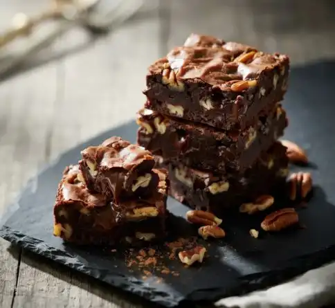 Fudgy chocolate pecan brownies with crackly tops, toasted pecans, and a rich chocolate center.
