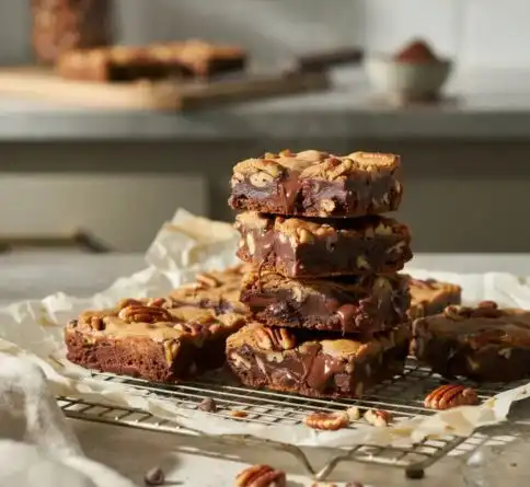 Chewy pecan chocolate chip cookie bars loaded with toasted pecans and gooey chocolate chips.