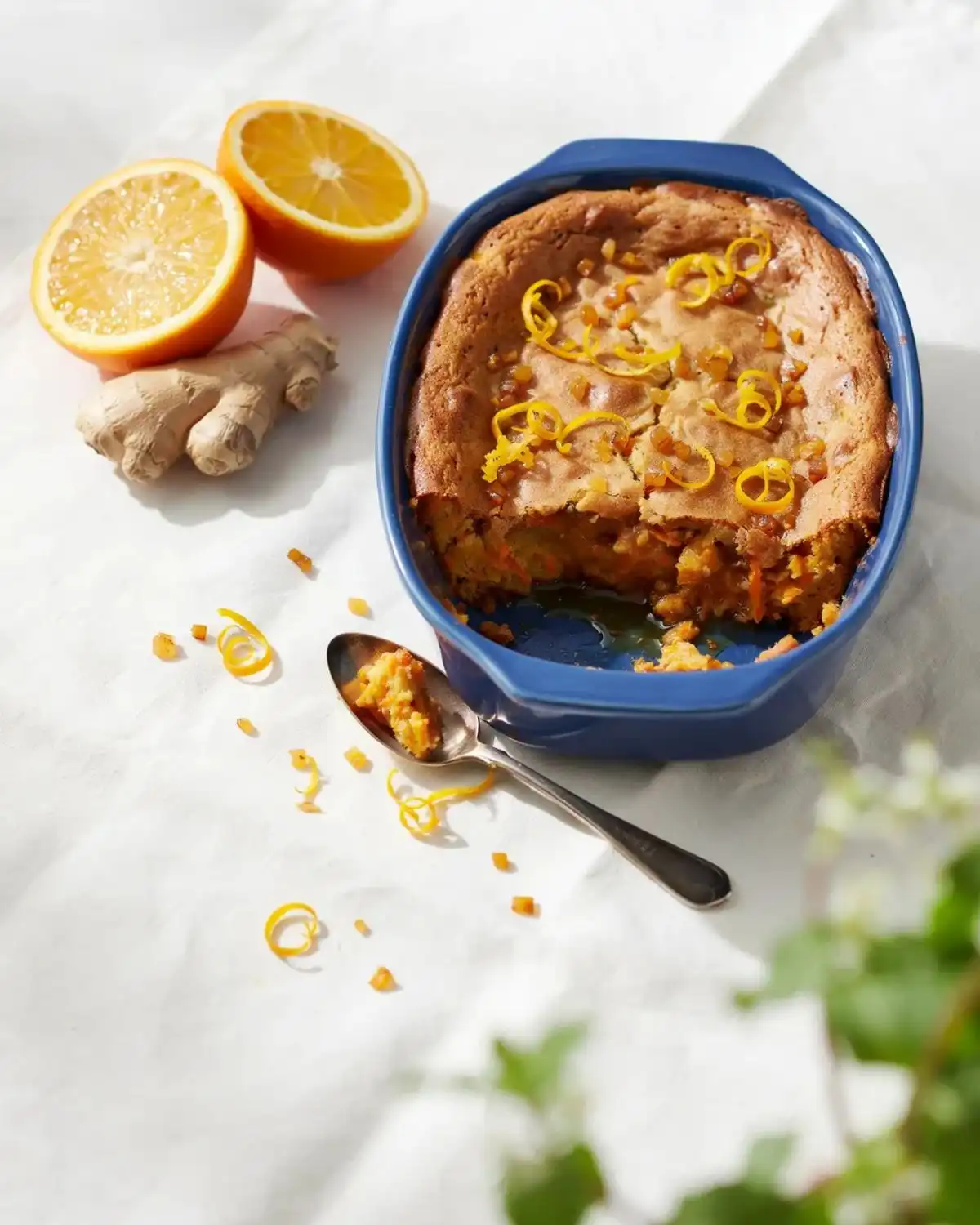 Orange ginger carrot cake cobbler with fresh orange zest and warm ginger spice.