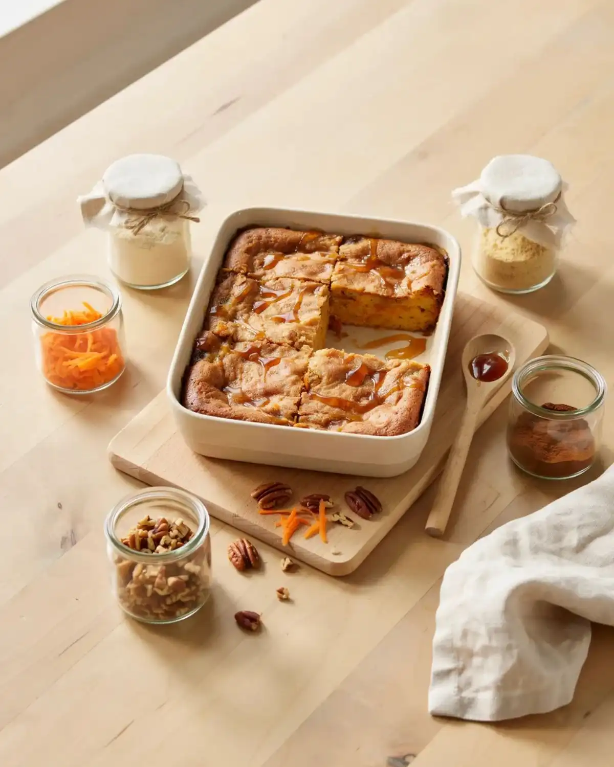 Gluten-free carrot cake cobbler with a tender crumb, fresh carrots, and gluten-free flour ingredients.
